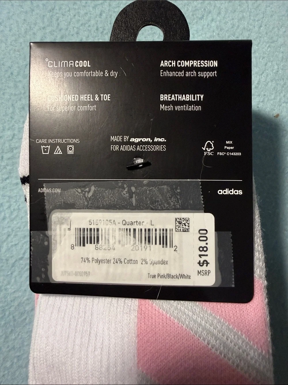 Adidas Men’s Quarter Socks - size L, shoe sz 6-12